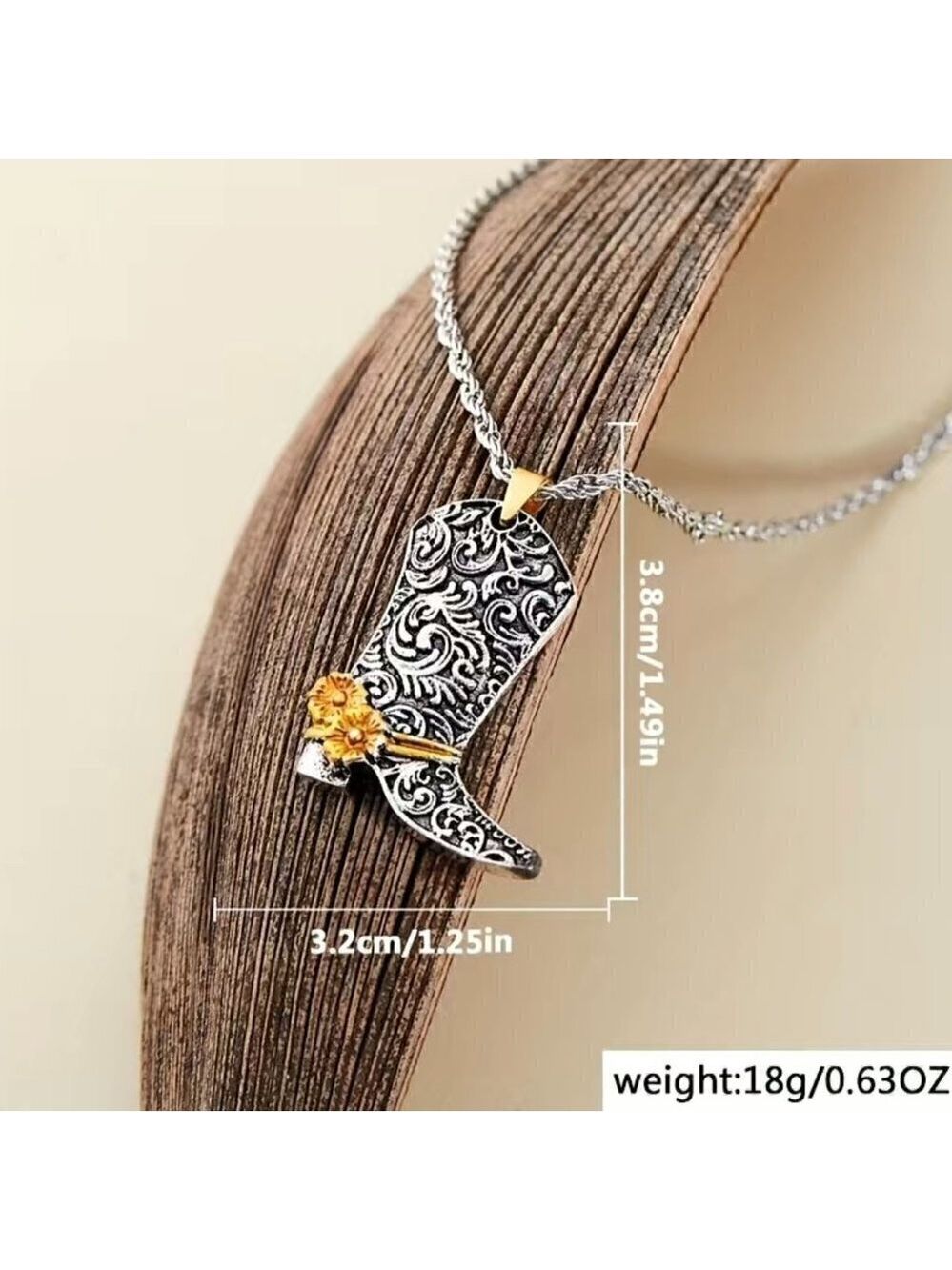 Large Nashville Cowboy / Cowgirl Boot Pendant and Necklace #837 - Picture 6 of 9